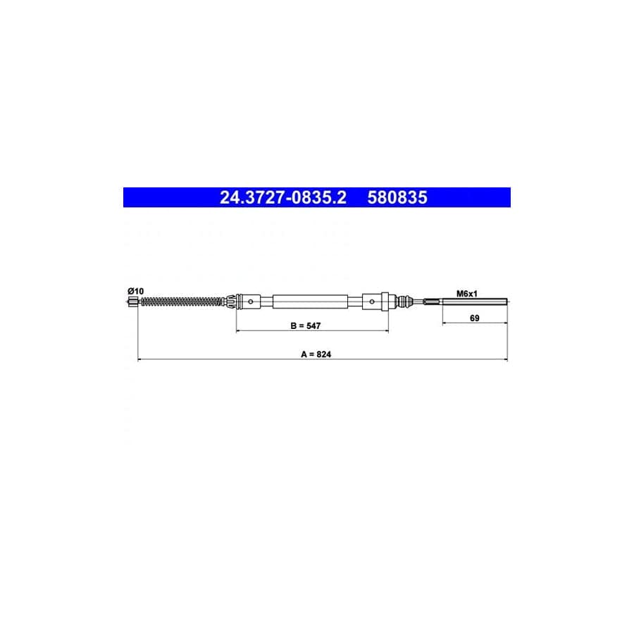 ATE 24.3727-0835.2 Hand Brake Cable For Peugeot 406