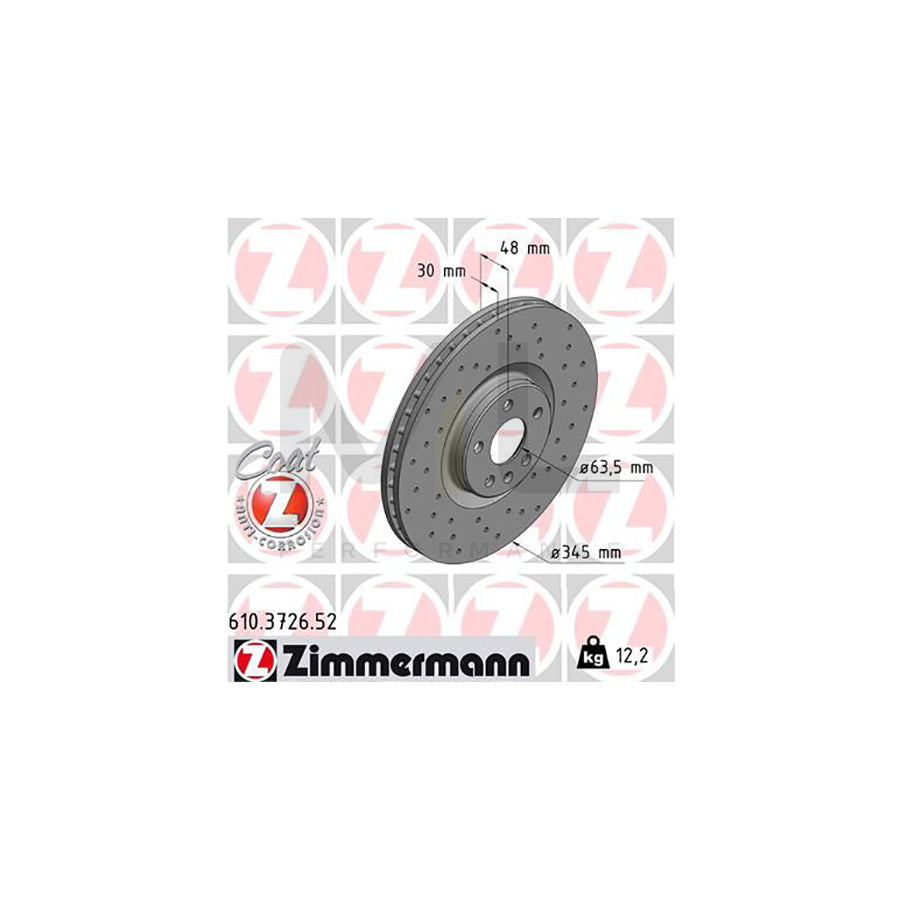 ZIMMERMANN SPORT COAT Z 610.3726.52 Brake Disc Internally Vented, Perforated, Coated | ML Performance Car Parts