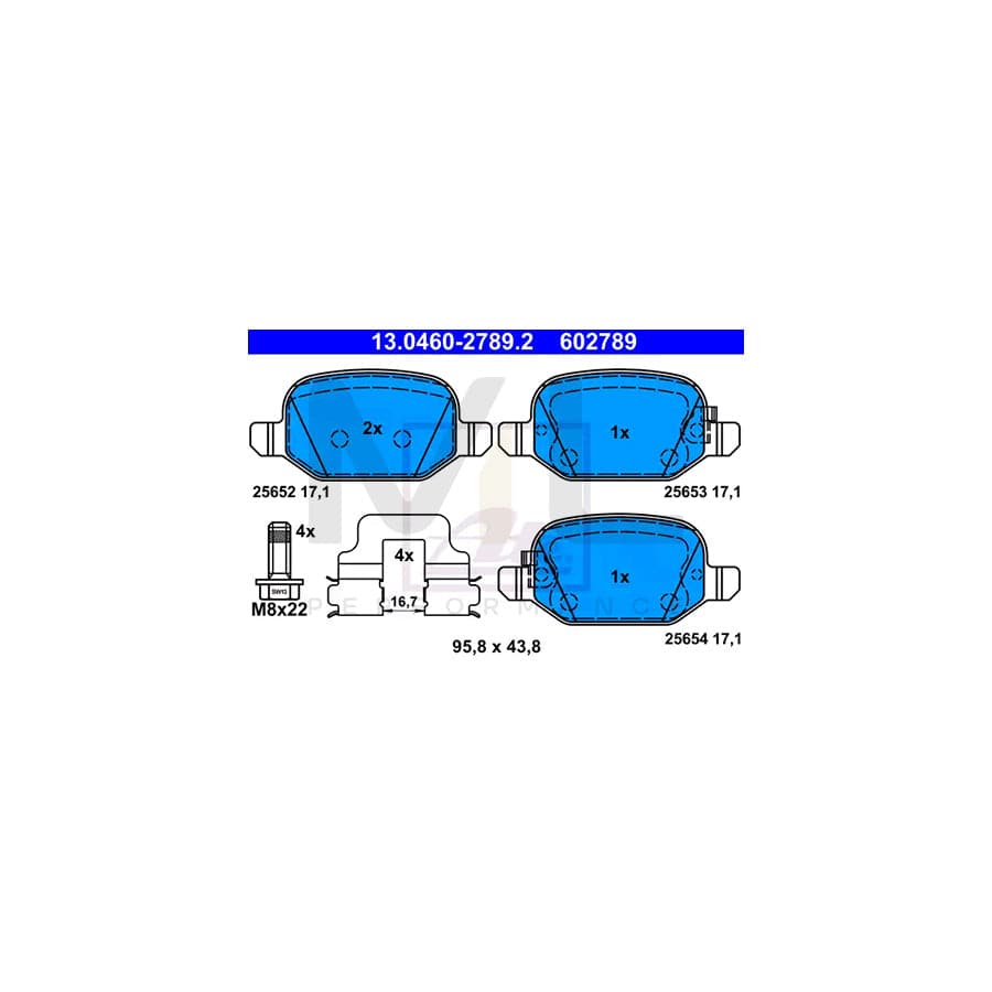 ATE 13.0460-2789.2 Brake pad set for FIAT 500L (351, 352) with acoustic wear warning, with brake caliper screws, with accessories | ML Performance Car Parts