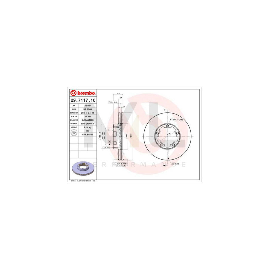 BREMBO 09.7117.10 Brake Disc Internally Vented | ML Performance Car Parts