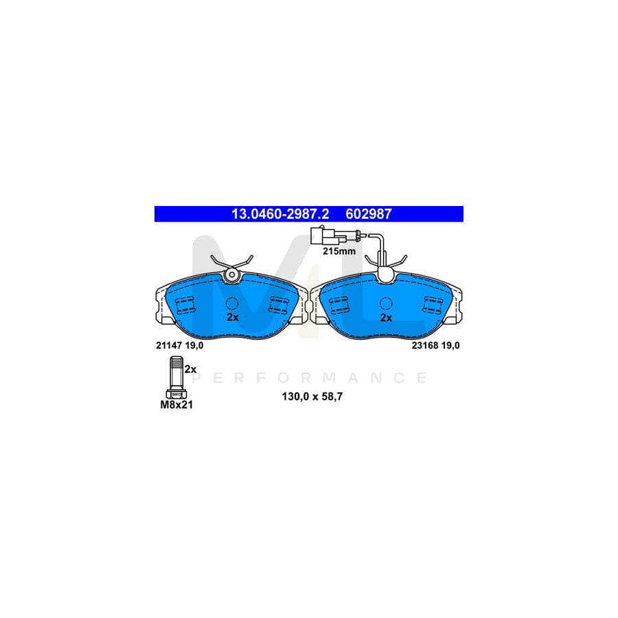 ATE 13.0460-2987.2 Brake pad set incl. wear warning contact, with brake caliper screws | ML Performance Car Parts