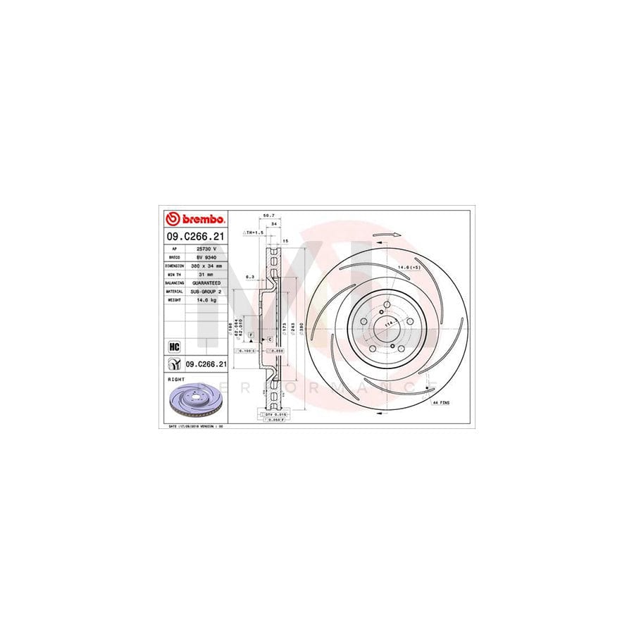 BREMBO 09.C266.21 Brake Disc Internally Vented, Slotted, Coated, High-carbon | ML Performance Car Parts