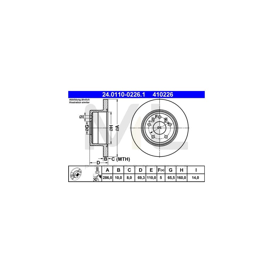 ATE 24.0110-0226.1 Brake Disc Solid, Coated, with bolts/screws | ML Performance Car Parts