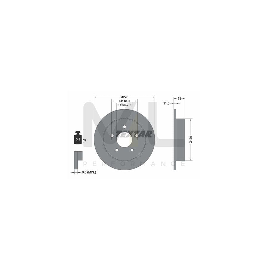 TEXTAR 92099800 Brake Disc Solid, without wheel hub, without wheel studs | ML Performance Car Parts