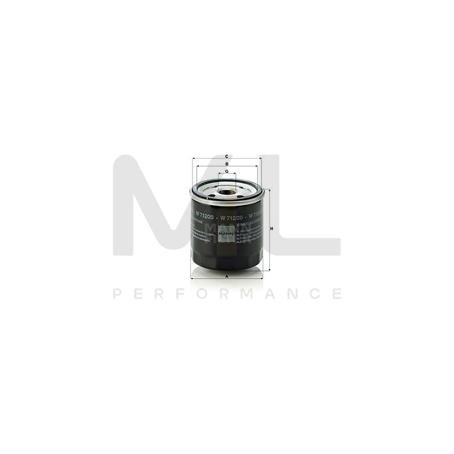 MANN-FILTER W 712/20 Oil Filter Spin-on Filter | ML Performance Car Parts