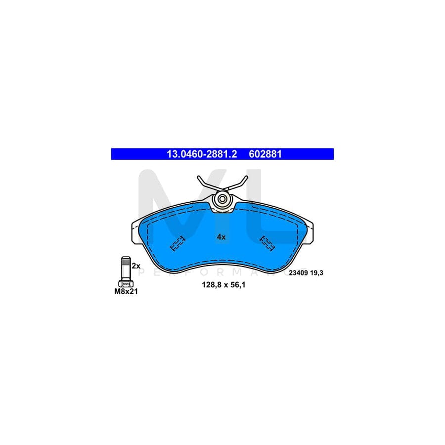 ATE 13.0460-2881.2 Brake pad set excl. wear warning contact, with brake caliper screws | ML Performance Car Parts