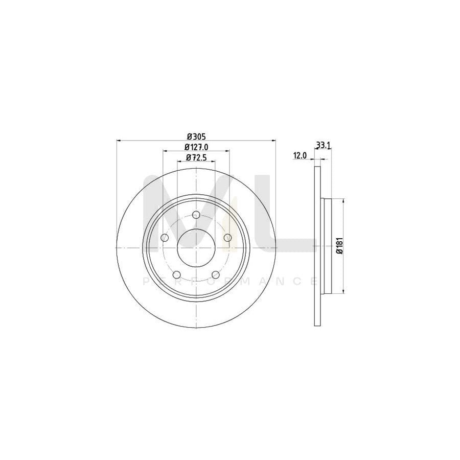 HELLA PRO 8DD 355 115-801 Brake Disc Solid, Coated, without wheel hub, without wheel studs | ML Performance Car Parts