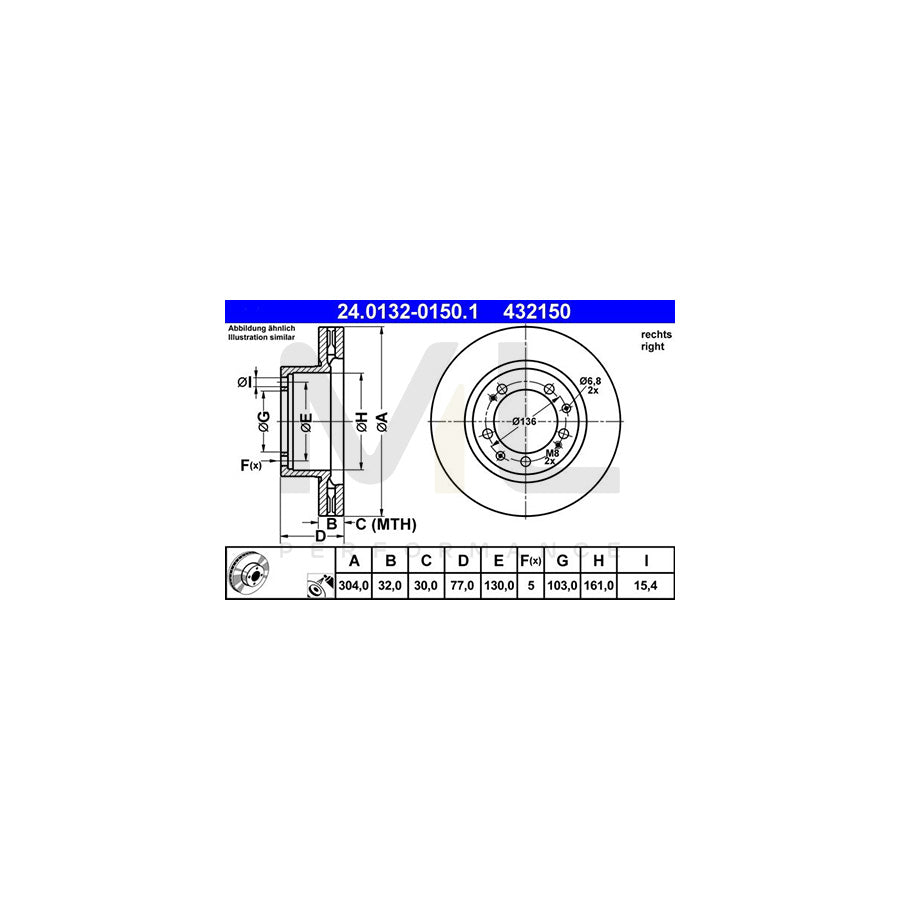 ATE 24.0132-0150.1 Brake Disc Vented, Coated, Alloyed / High-carbon | ML Performance Car Parts