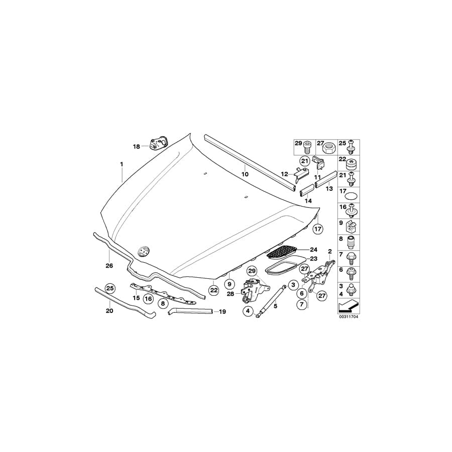 Genuine BMW 41617210674 E82 E87 E88 Right Engine Hood Hinge (Inc. 125i, 116i 2.0 & 116i 1.6) | ML Performance UK Car Parts