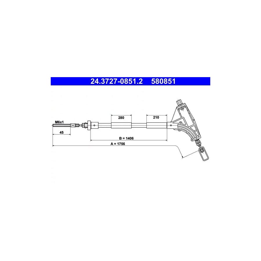 ATE 24.3727-0851.2 Hand Brake Cable For Peugeot 406 Saloon