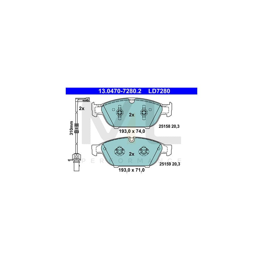 ATE Ceramic 13.0470-7280.2 Brake pad set incl. wear warning contact | ML Performance Car Parts