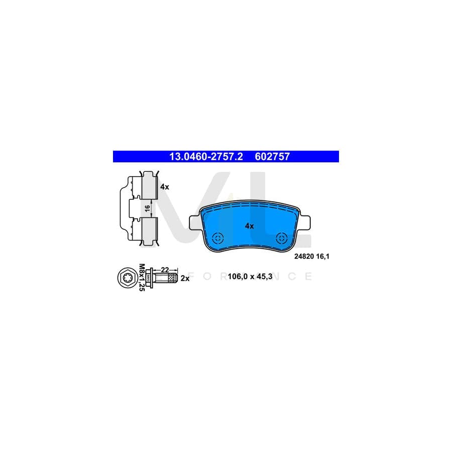 ATE 13.0460-2757.2 Brake pad set for RENAULT Grand Sc??nic III (JZ) excl. wear warning contact, not prepared for wear indicator, with brake caliper screws, with accessories | ML Performance Car Parts