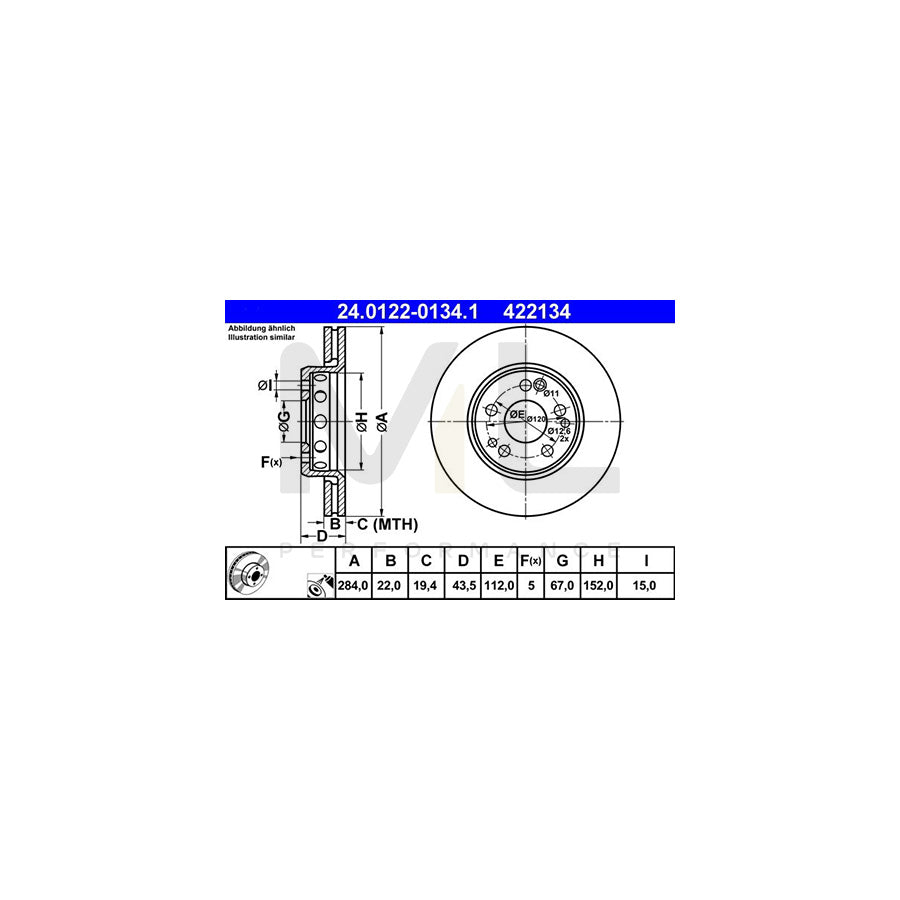 ATE 24.0122-0134.1 Brake Disc Vented, Coated, Alloyed / High-carbon | ML Performance Car Parts