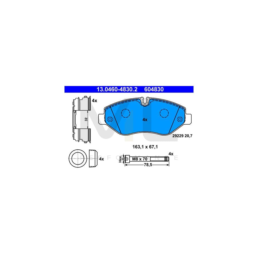 ATE 13.0460-4830.2 Brake pad set for IVECO Daily excl. wear warning contact, prepared for wear indicator, with brake caliper screws, with accessories | ML Performance Car Parts