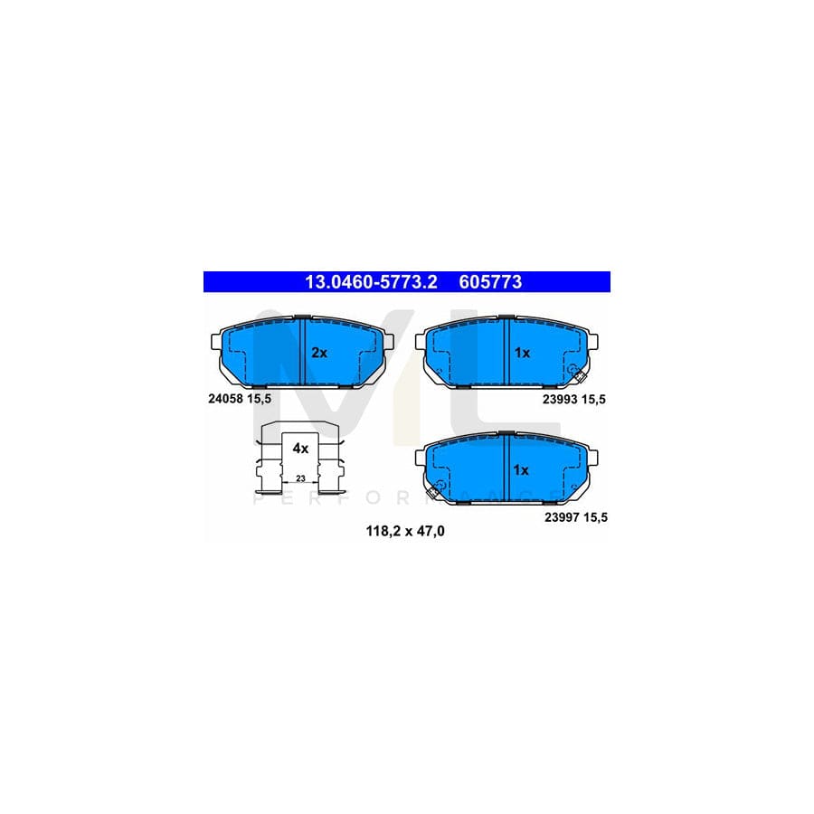 ATE 13.0460-5773.2 Brake pad set for KIA Sorento I (JC) with acoustic wear warning, with accessories | ML Performance Car Parts