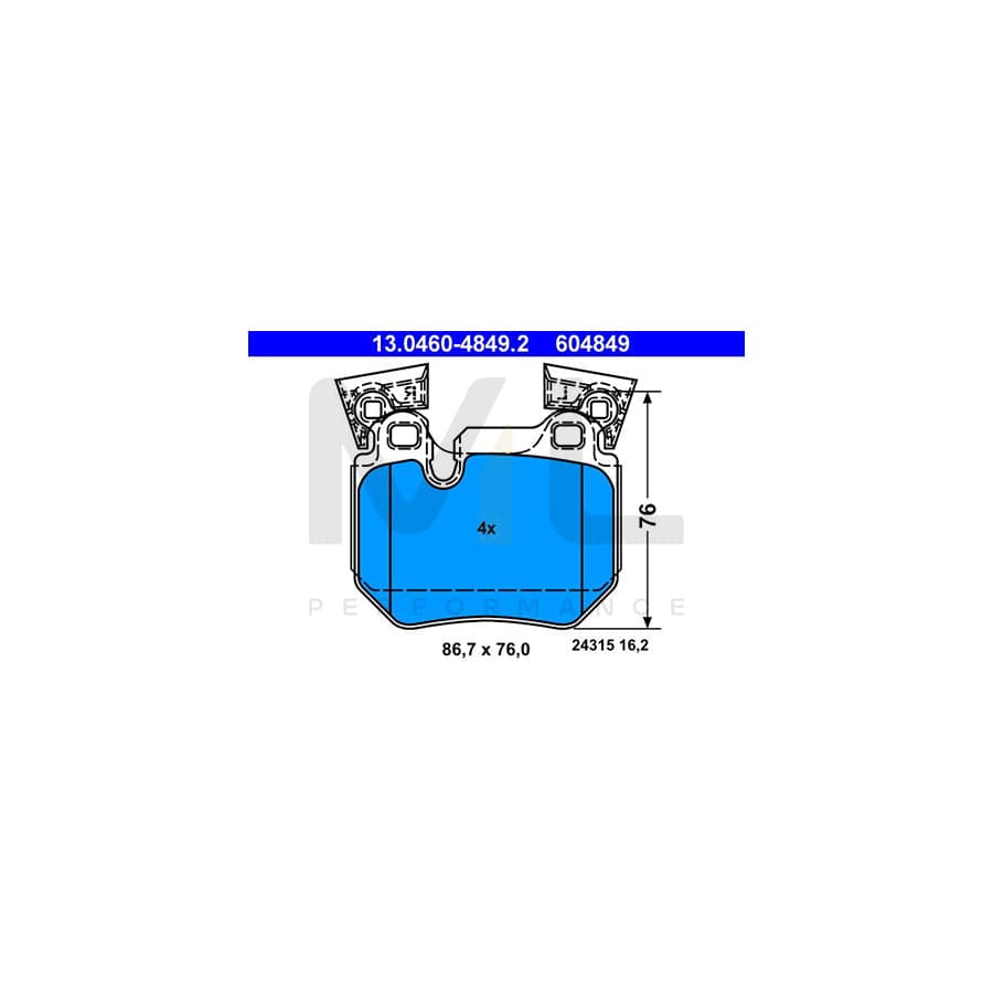 ATE 13.0460-4849.2 Brake pad set for BMW 1 Series excl. wear warning contact, prepared for wear indicator | ML Performance Car Parts