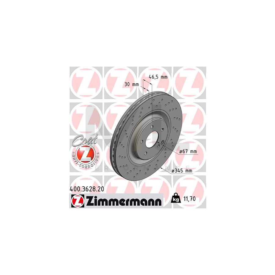 ZIMMERMANN COAT Z 400.3628.20 Brake Disc Internally Vented, Perforated, Coated | ML Performance Car Parts