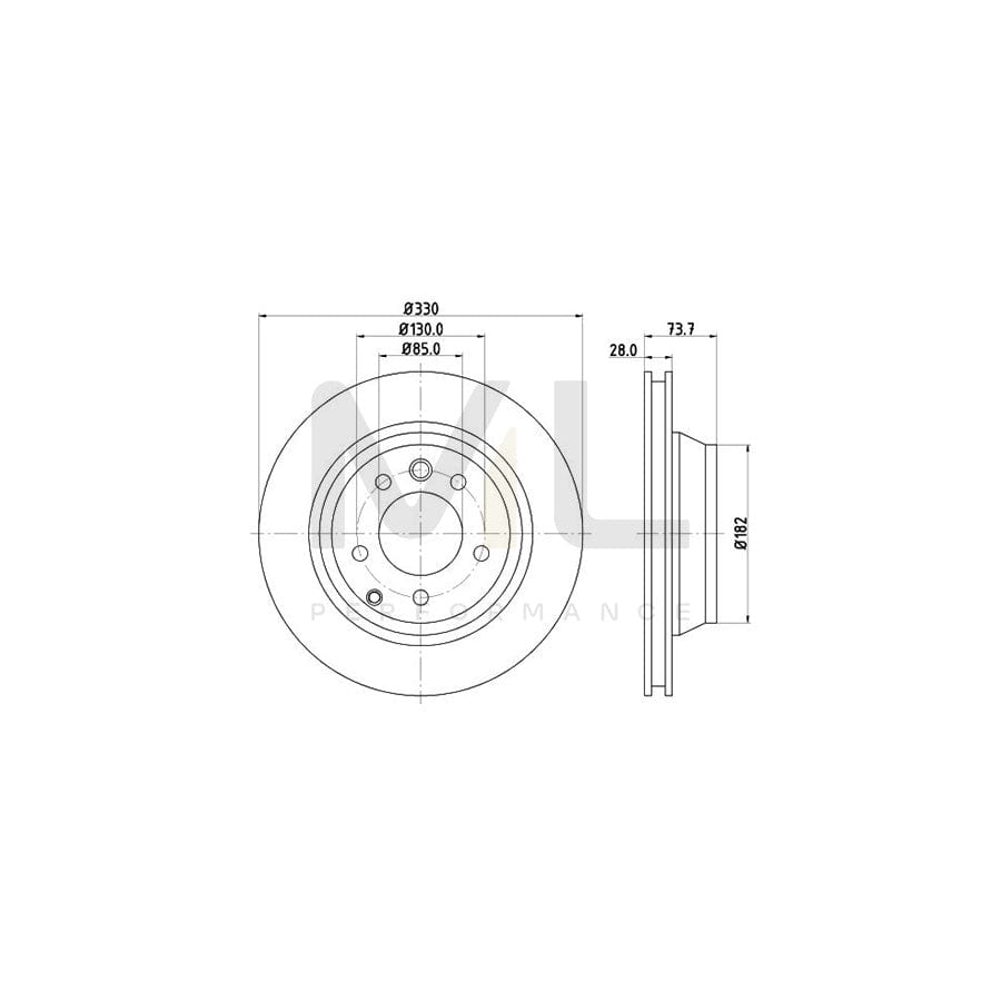 HELLA PRO High Carbon 8DD 355 129-761 Brake Disc Internally Vented, Coated, High-carbon, with bolts/screws, without wheel hub, without wheel studs | ML Performance Car Parts