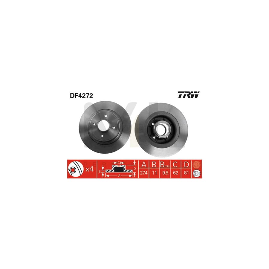 TRW DF4272 Brake Disc Solid, Painted, without ABS sensor ring, without wheel bearing set | ML Performance Car Parts