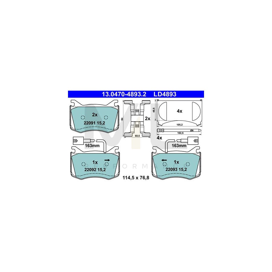 ATE 13.0470-4893.2 Brake pad set for ALFA ROMEO Giulia Saloon (952) with integrated wear warning contact, with anti-squeak plate, with accessories | ML Performance Car Parts