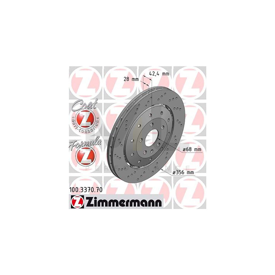 ZIMMERMANN FORMULA Z COAT Z 100.3370.70 Brake Disc for AUDI A6 Perforated, Two-piece brake disc, Vented, Coated, Alloyed / High-carbon | ML Performance Car Parts