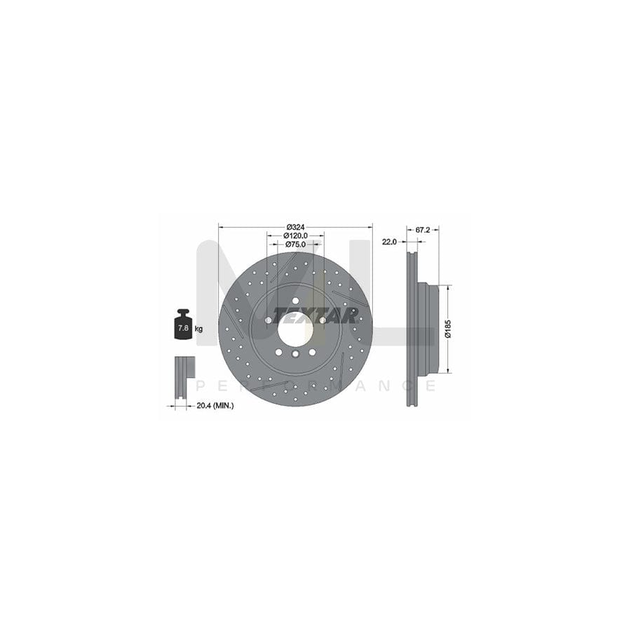 TEXTAR PRO 92231203 Brake Disc for BMW 3 Series Drilled dimples, Internally Vented, Slotted, Coated, without wheel hub, without wheel studs | ML Performance Car Parts