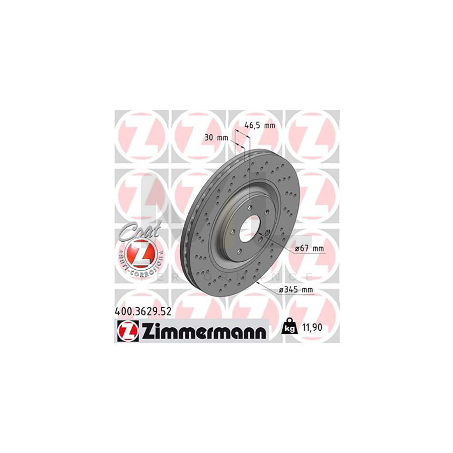 ZIMMERMANN SPORT COAT Z 400.3629.52 Brake Disc Internally Vented, Perforated, Coated | ML Performance Car Parts