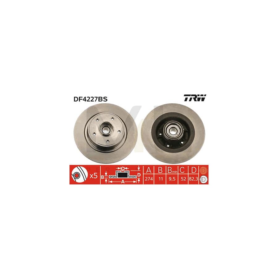 TRW DF4227BS Brake Disc Solid, with ABS sensor ring, with wheel bearing | ML Performance Car Parts