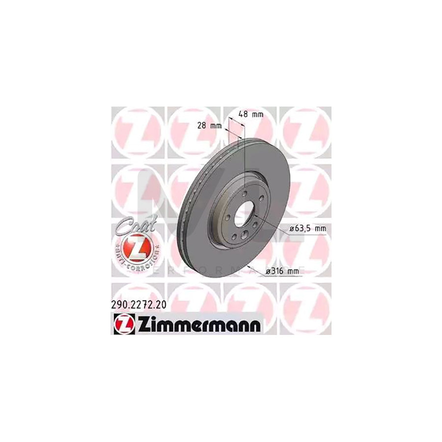 ZIMMERMANN COAT Z 290.2272.20 Brake Disc for JAGUAR XE (X760) Internally Vented, Coated, High-carbon | ML Performance Car Parts