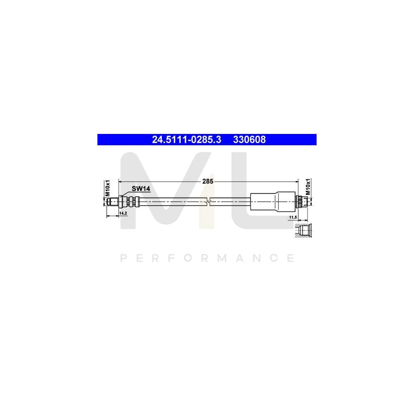 ATE 24.5111-0285.3 Brake Hose for RENAULT SAFRANE 285mm, M10x1 | ML Performance Car Parts