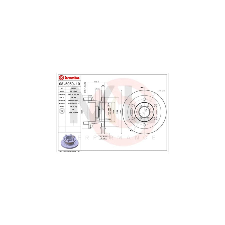 BREMBO 08.5959.10 Brake Disc for IVECO Daily Solid | ML Performance Car Parts