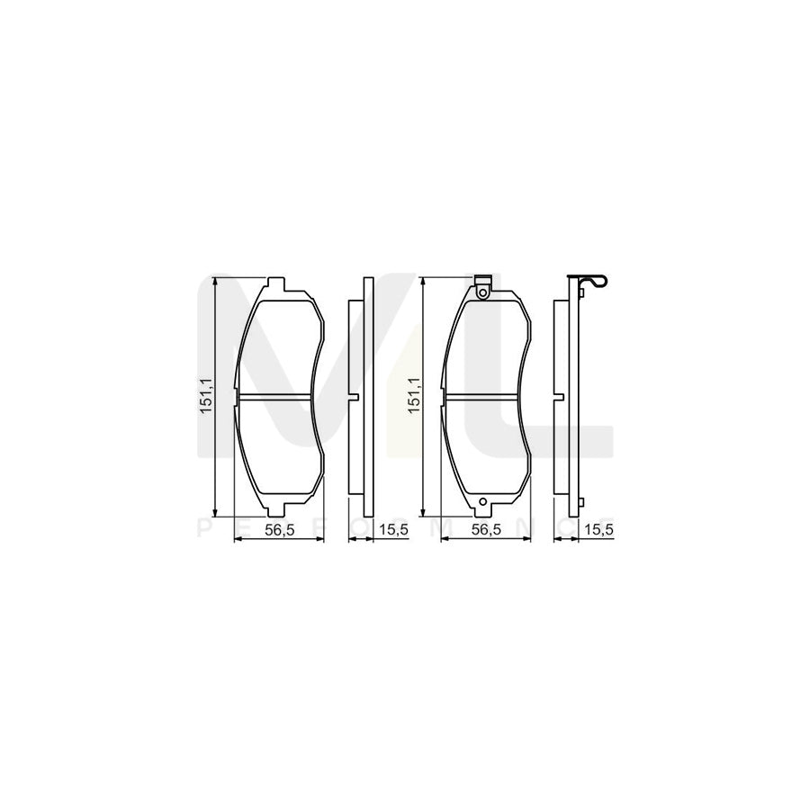 Bosch 0986494362 Brake Pad Set For Mitsubishi L200 Iii Pickup (K6) With Acoustic Wear Warning BP1270 | ML Performance Car Parts