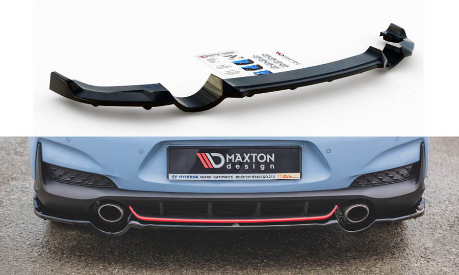 Maxton Design HY-I30-3-N-RD1T+RD2T Central Rear Splitter (With Vertical Bars) Hyundai I30N MK3 Hatchback | ML Performance UK Car Parts