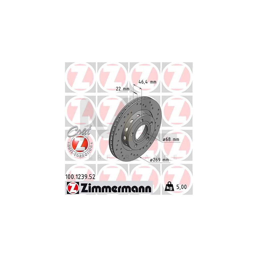 ZIMMERMANN SPORT COAT Z 100.1239.52 Brake Disc for AUDI A8 D2 (4D2, 4D8) Externally Vented, Perforated, Coated, High-carbon | ML Performance Car Parts