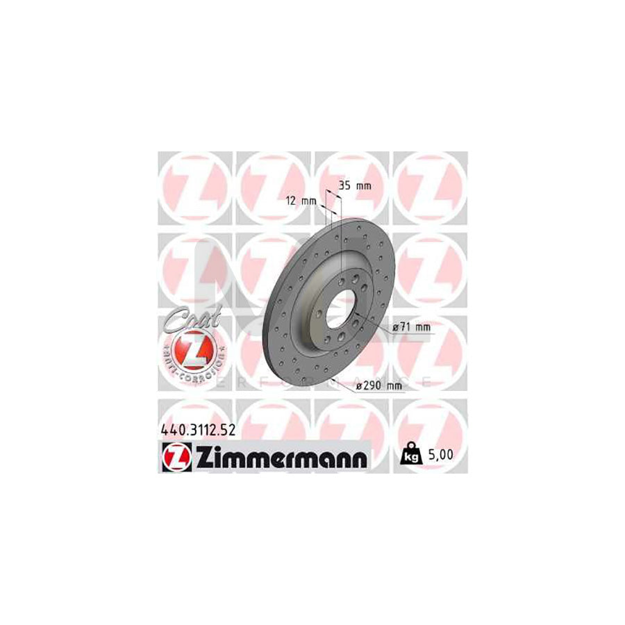 ZIMMERMANN 440.3112.52 Brake Disc Perforated, Solid, Coated | ML Performance Car Parts