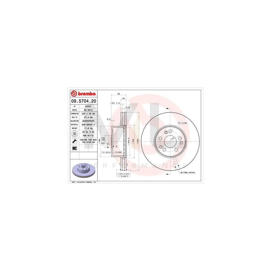 BREMBO 09.5704.20 Brake Disc suitable for MERCEDES-BENZ S-Class Internally Vented, High-carbon, with bolts/screws | ML Performance Car Parts