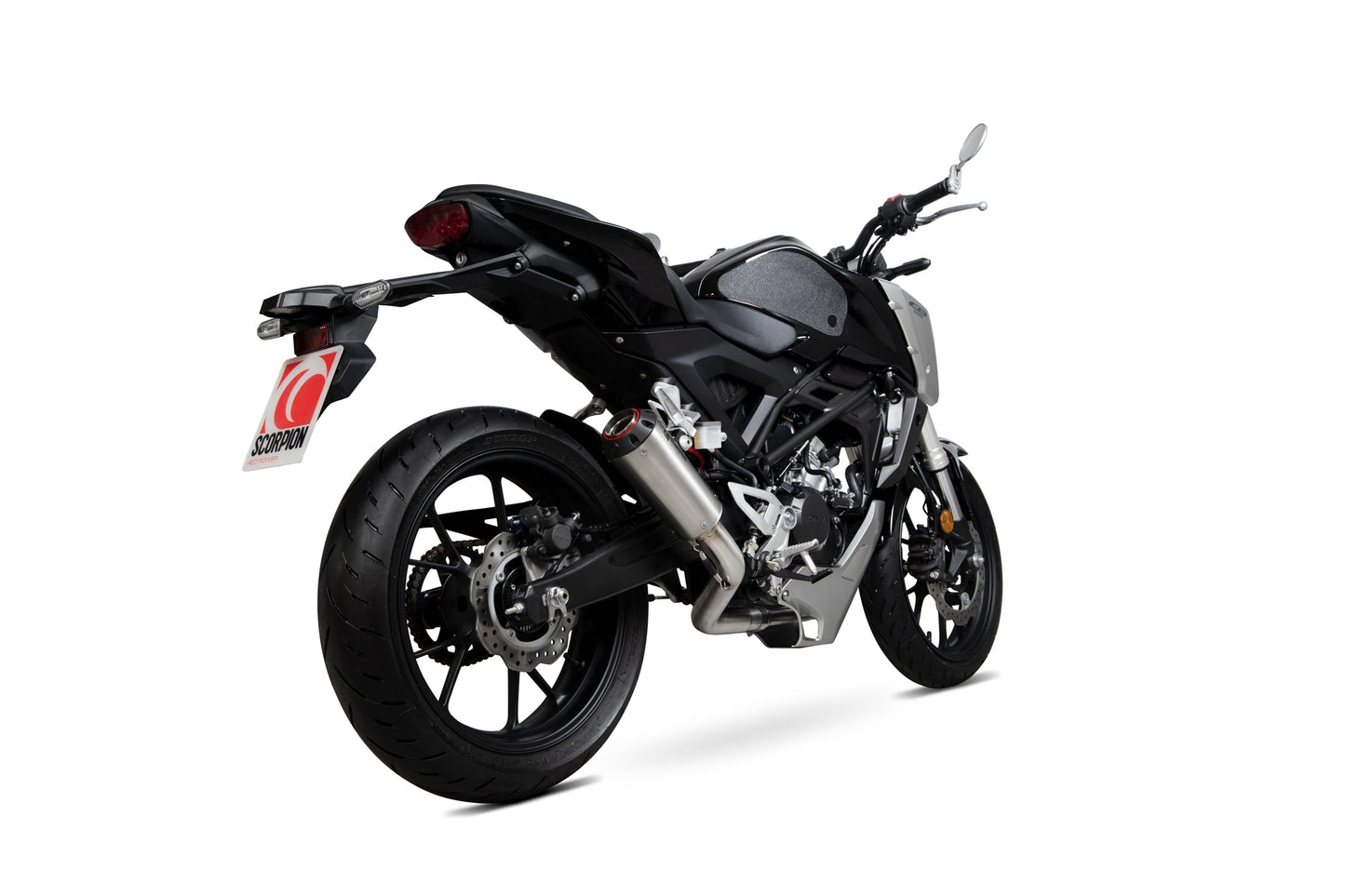 Scorpion PHA183SYSSEO Honda CB125 R Red Power Full System - Brushed Stainless Steel Sleeve | ML Performance UK UK