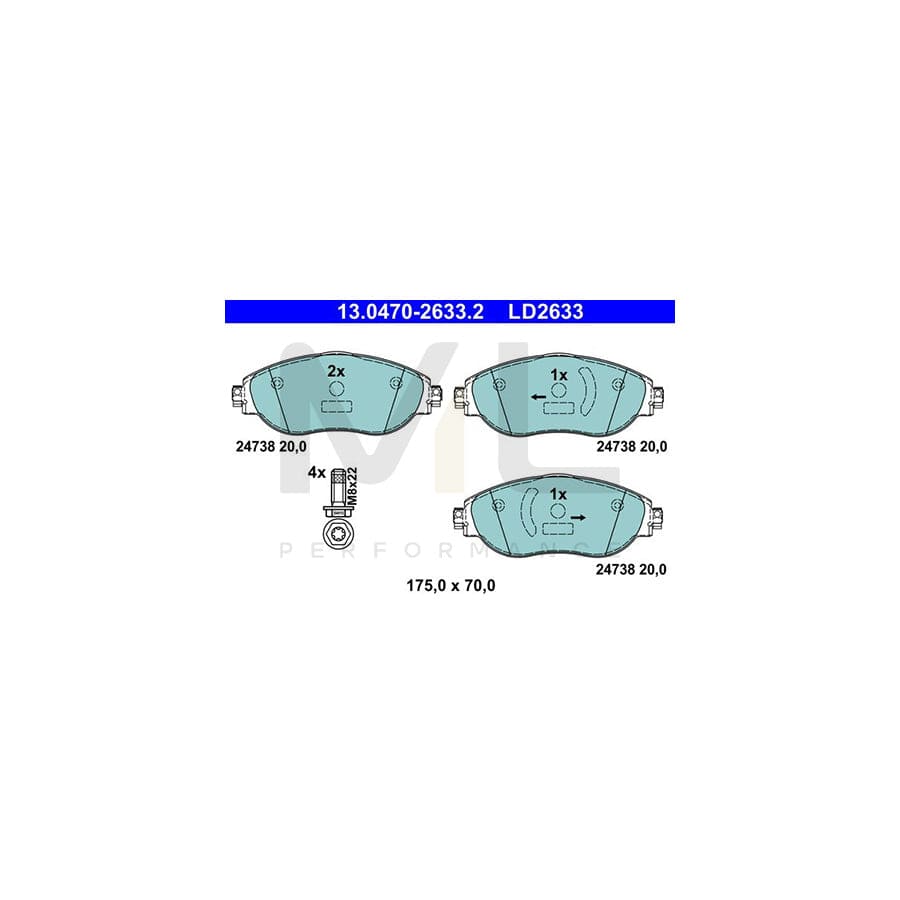 ATE 13.0470-2633.2 Brake pad set not prepared for wear indicator, without integrated wear warning contact, with brake caliper screws | ML Performance Car Parts