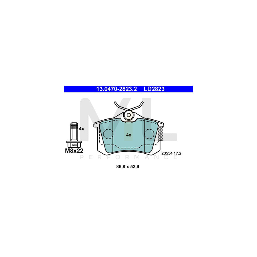 ATE Ceramic 13.0470-2823.2 Brake pad set excl. wear warning contact, with brake caliper screws | ML Performance Car Parts