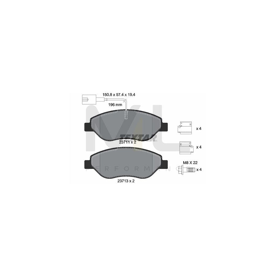 TEXTAR 2371104 Brake pad set with integrated wear warning contact, with brake caliper screws, with accessories | ML Performance Car Parts