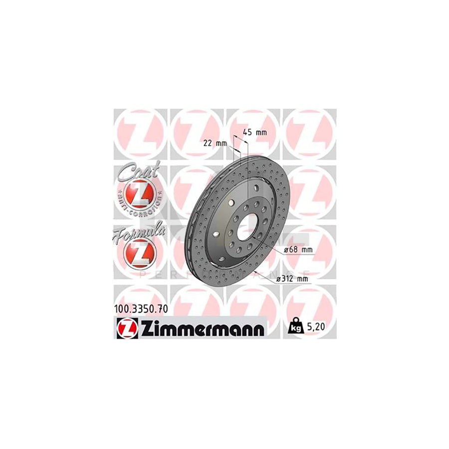 ZIMMERMANN FORMULA Z COAT Z 100.3350.70 Brake Disc for AUDI A4 B5 Avant (8D5) Perforated, Two-piece brake disc, Vented, Coated, Alloyed / High-carbon | ML Performance Car Parts