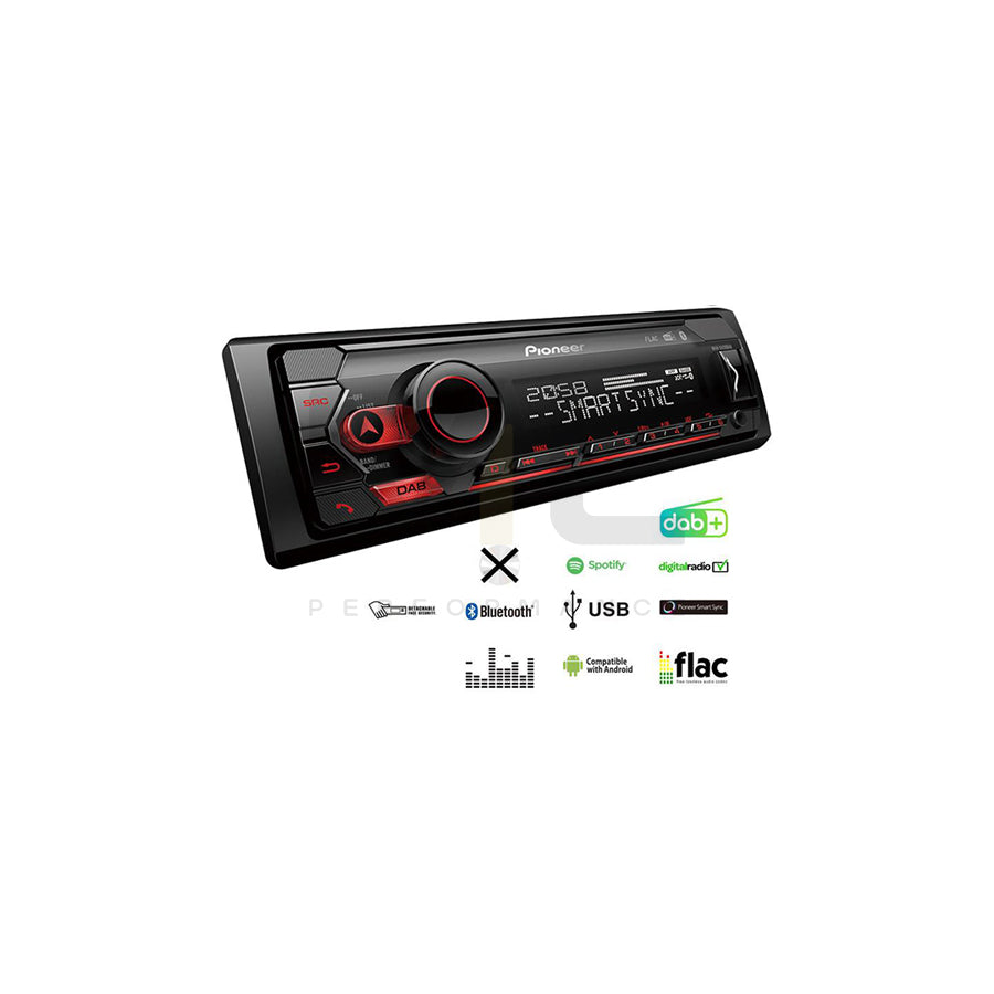 PIONEER MVH-S420DAB MVH-S420DAB Car stereo Bluetooth, DAB/DAB+, Red illumination, Spotify, USB, 1 DIN, Android, AOA 2.0, Made for iPhone, LCD, 14.4V, AAC, FLAC, MP3, WAV, WMA | ML Performance Car Parts