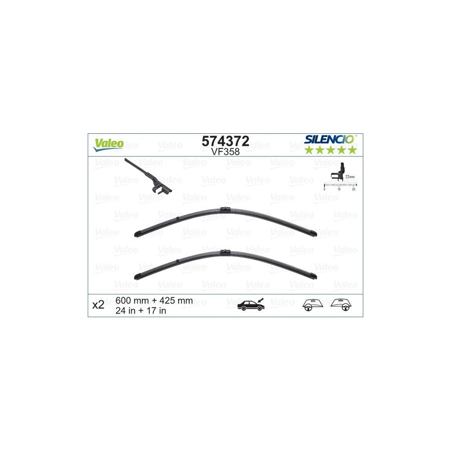 Valeo Silencio Flat Blade Set, Silencio X.Trm 574372 Wiper Blade For Fiat Croma Ii Estate (194) | ML Performance UK Car Parts