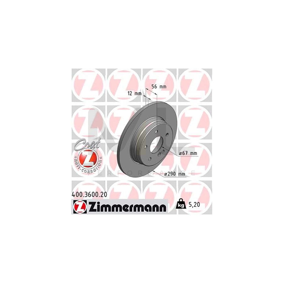 ZIMMERMANN COAT Z 400.3600.20 Brake Disc suitable for MERCEDES-BENZ E-Class T-modell (S210) Solid, Coated | ML Performance Car Parts