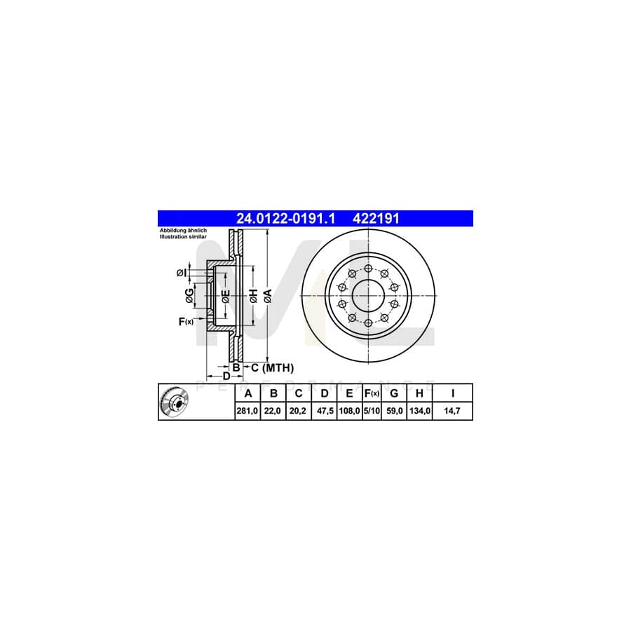 ATE 24.0122-0191.1 Brake Disc for LANCIA KAPPA Vented | ML Performance Car Parts