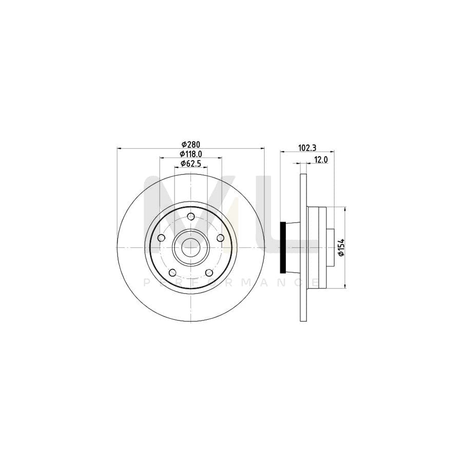 HELLA PRO 8DD 355 123-251 Brake Disc Solid, Coated, with ABS sensor ring, with wheel bearing | ML Performance Car Parts