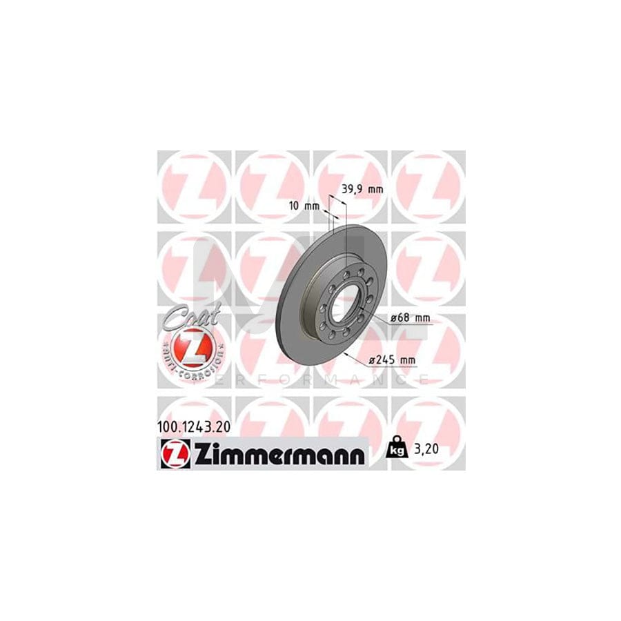 ZIMMERMANN COAT Z 100.1243.20 Brake Disc for AUDI A4 Solid, Coated | ML Performance Car Parts