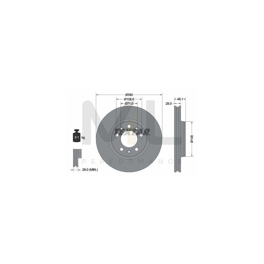 TEXTAR PRO 92156903 Brake Disc Internally Vented, Coated, without wheel hub, without wheel studs | ML Performance Car Parts