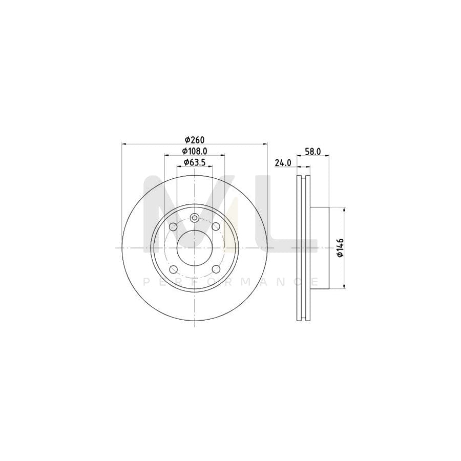 HELLA 8DD 355 100-721 Brake Disc Internally Vented, without wheel hub, without wheel studs | ML Performance Car Parts