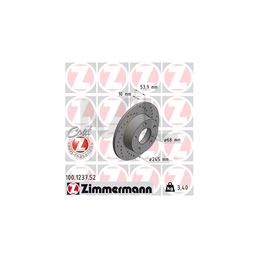 ZIMMERMANN SPORT COAT Z 100.1237.52 Brake Disc for AUDI A6 Perforated, Solid, Coated | ML Performance Car Parts